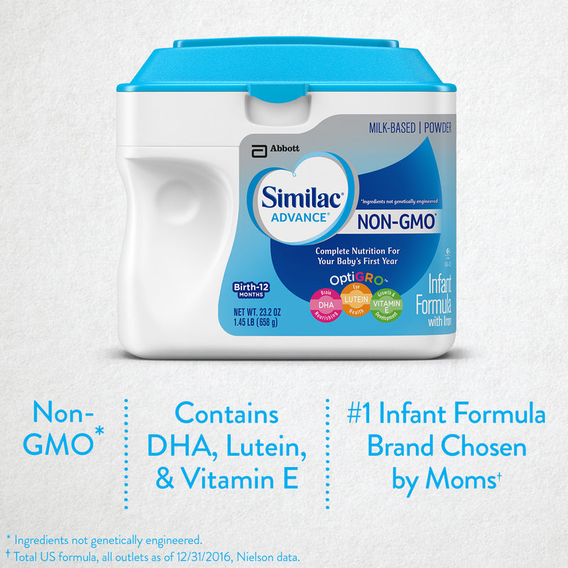 Similac Advance NON-GMO Infant Formula with Iron, Powder, 1.45 lb (Pack of 6)