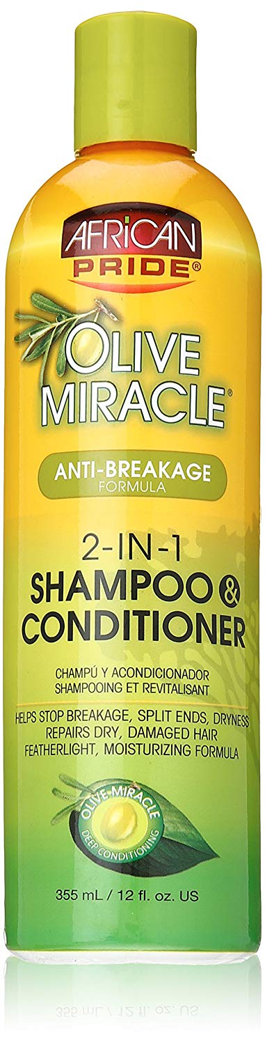 African Pride Olive Miracle 2-in-1 Shampoo and Conditioner, 12 Ounce