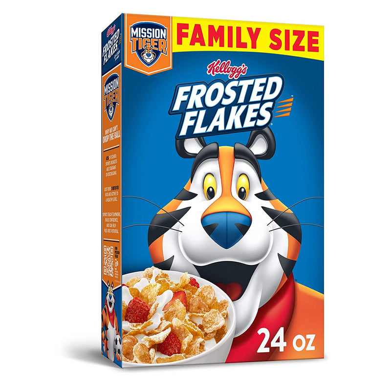 Kellogg's Frosted Flakes, Breakfast Cereal, Original, Excellent Source of 7 Vitamins and Minerals, Family Size, 24oz Box