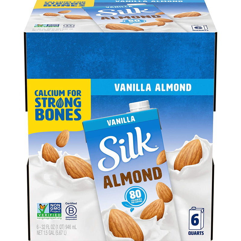 Silk Pure Almond Vanilla 32-Ounce (Pack of 6), Vanilla Flavored Non-Dairy Almond Milk, Dairy-free Milk, Vegan & Plant-Based