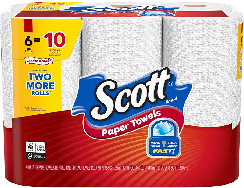 Scott Paper Towels Choose-A-Sheet, 6 Mega Rolls, White, 102 Sheets per Roll