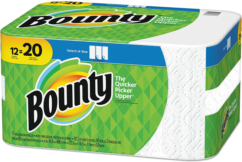 Bounty Select-A-Size 2-Ply Paper Towels, 11" x 5-15/16", White, Pack of 12 Mega Rolls