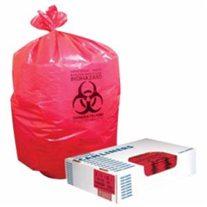 Himolene® Red Biohazard 40" x 48" Heavy Duty 40-45 Gallon 16 mic Can Liners (250 per case)