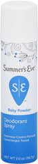 (2 pack) Summer's Eve Baby Powder Deodorant Spray 2 Oz Aerosol Can