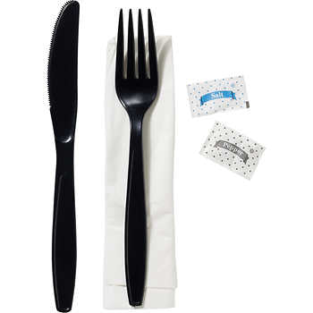 Black Heavyweight Plastic Cutlery Kit (250 per case)
